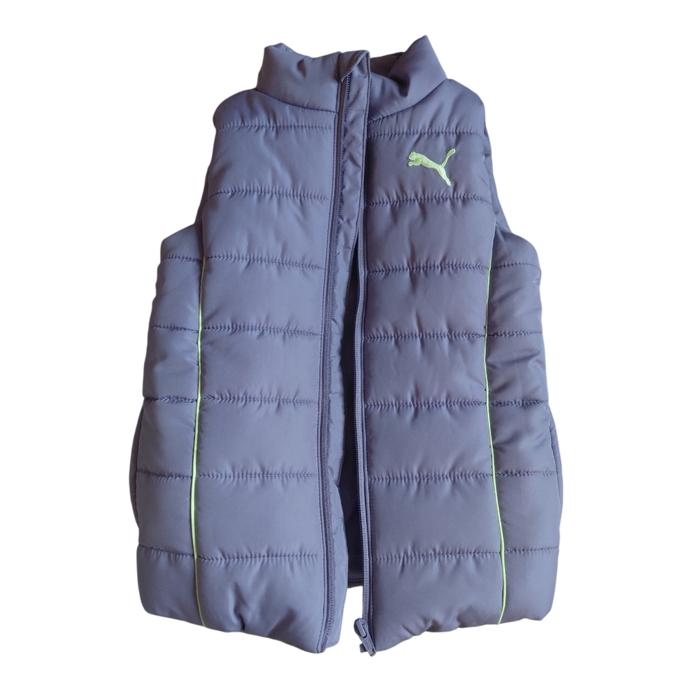 Puma Girls Quilted Puffer Vest with Lime Accents